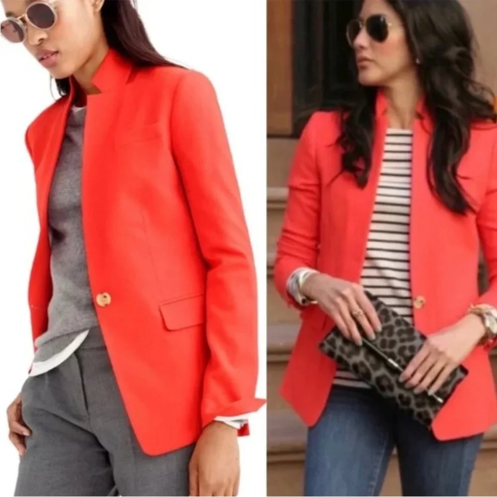 J. Crew Regent Wool Single Breasted Button Red Suit Jacket Blazer Coat 2 2T TALL